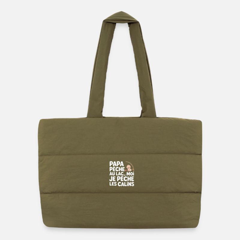 Père Pêcheur Bébé au Lac Interprétation Sac shopping matelassé