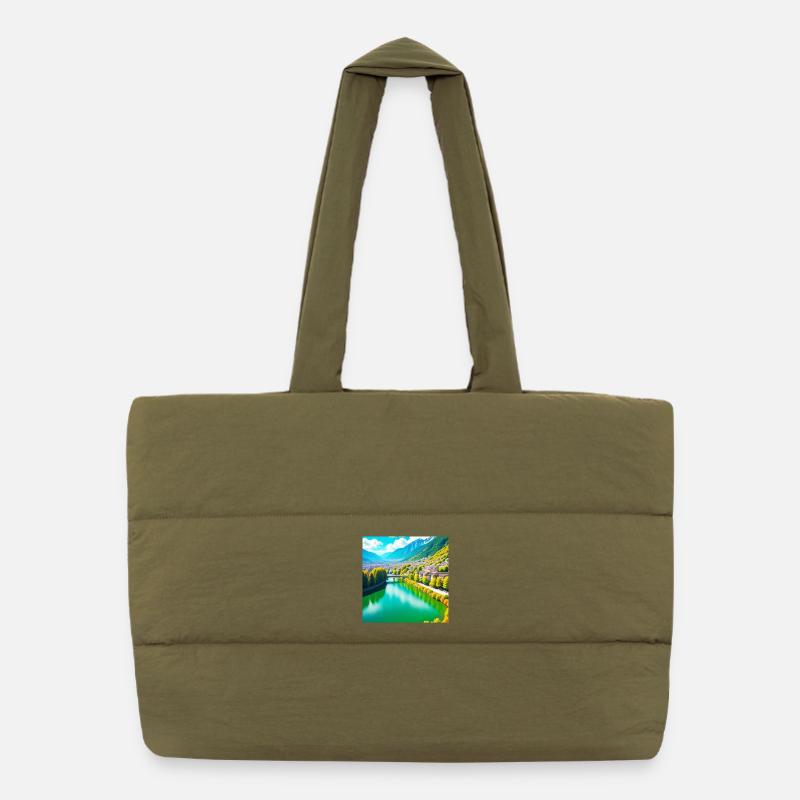 Emerald Valley und Alpendorf Puffer-Einkaufstasche