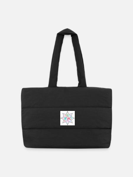 Mandala Pastel Flower Watercolor - Puffer Shopping Bag - black