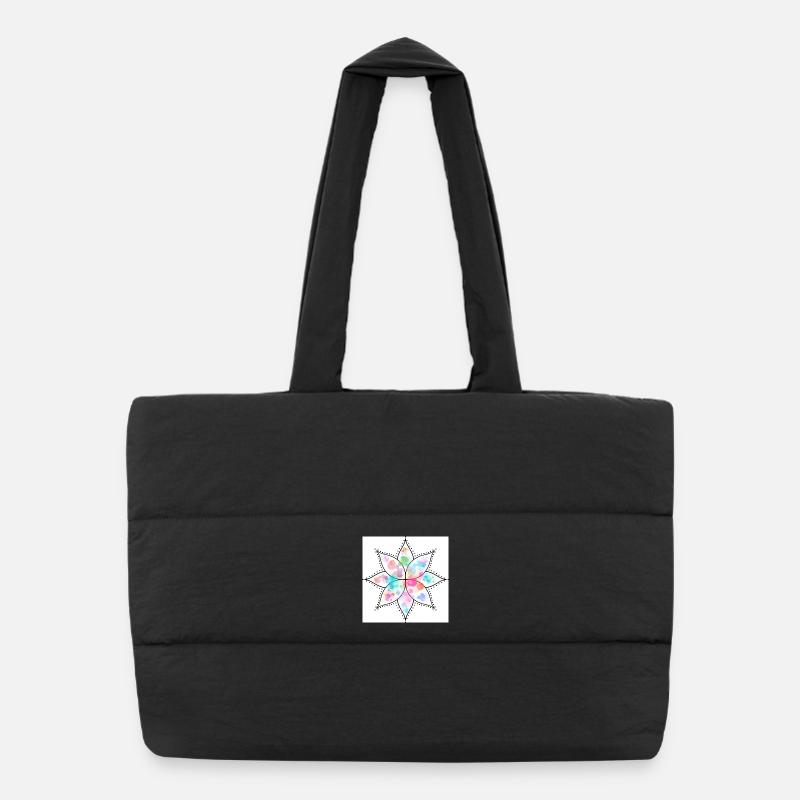 Mandala Fleur pastel Aquarelle - Sac shopping matelassé - noir