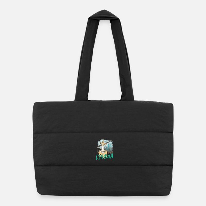 Christ-Roi de Lisbonne vu du ciel lettrage bleu Sac shopping matelassé