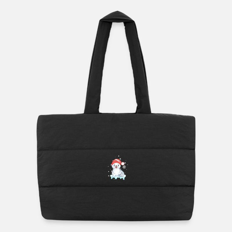 Bébé phoque d’hiver dans le chapeau du Père Noël Sac shopping matelassé