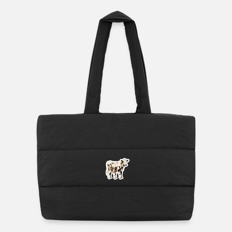 Vache avec veau - Illustration de ferme intemporelle Sac shopping matelassé