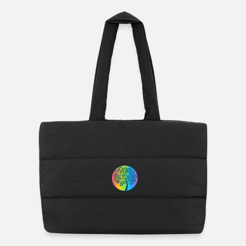 Spirale und Regenbogenbaum des Lebens Puffer-Einkaufstasche