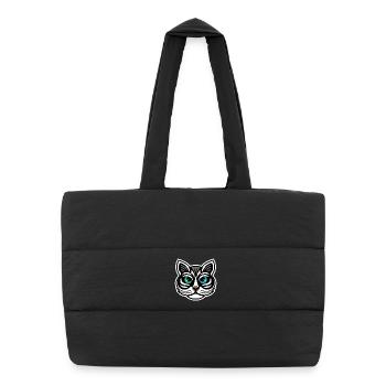 Whimsical Odd-Eyed Cat Cartoon Design - Puffer Shopping Bag - black - Front