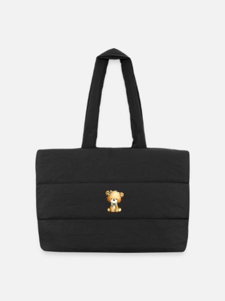 seated teddy bear - Puffer Shopping Bag - black