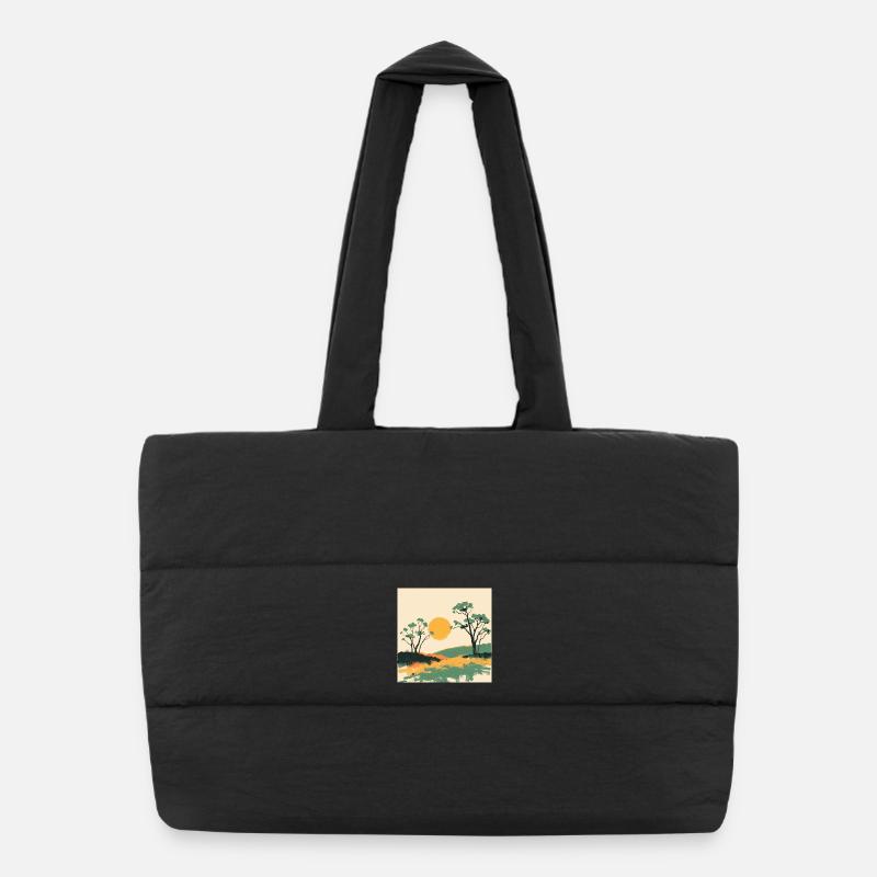 Solar Horizon and Pines - Puffer Shopping Bag - black