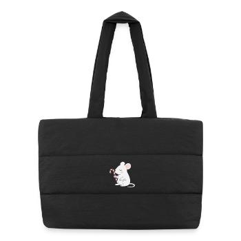 Cute Mouse with Candy Cane – Cute Cartoon - Puffer Shopping Bag - black - Front