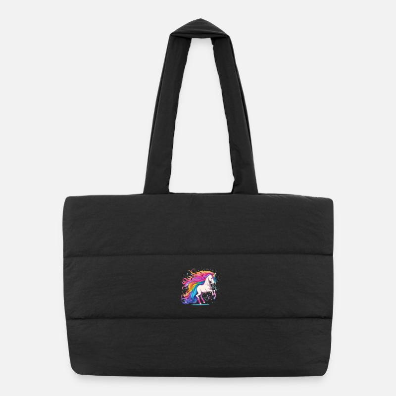 Licorne arc-en-ciel avec queue à poils lumineux Sac shopping matelassé