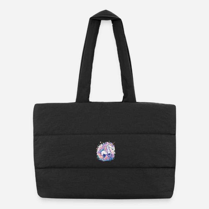 Licorne pastel avec anneau couronne de fleurs Sac shopping matelassé
