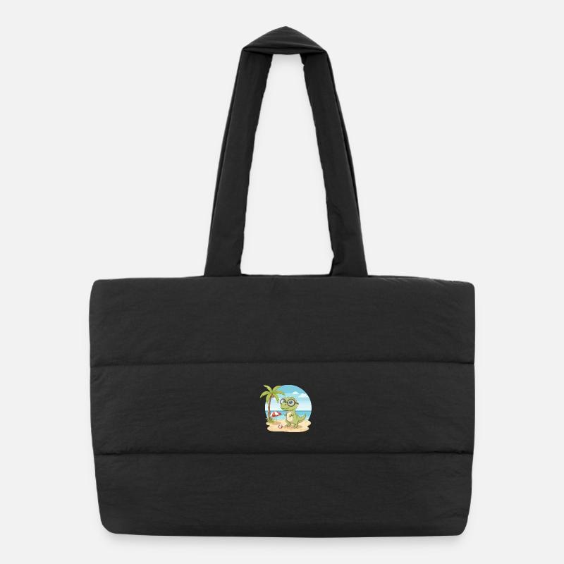 Dinosaure mignon avec des lunettes vacances d’été sur la plage Sac shopping matelassé