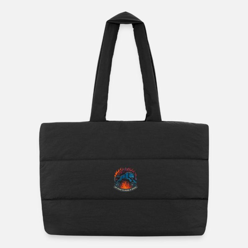 Blue wolf in a circle of flames Puffer Shopping Bag