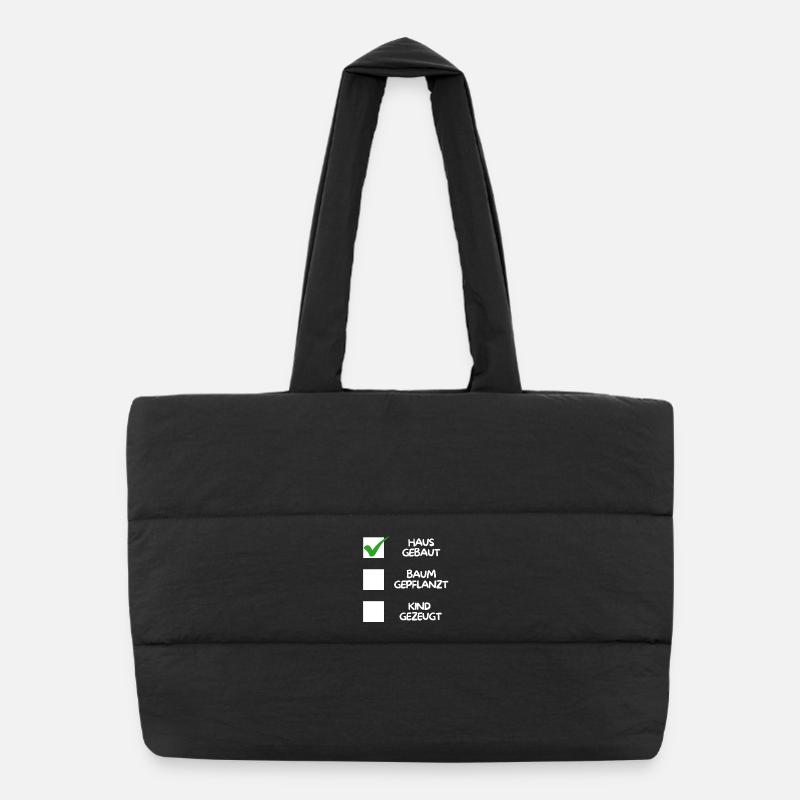 Maison construite (plantée dans un arbre, enfant engendré) blanche - Sac shopping matelassé - noir