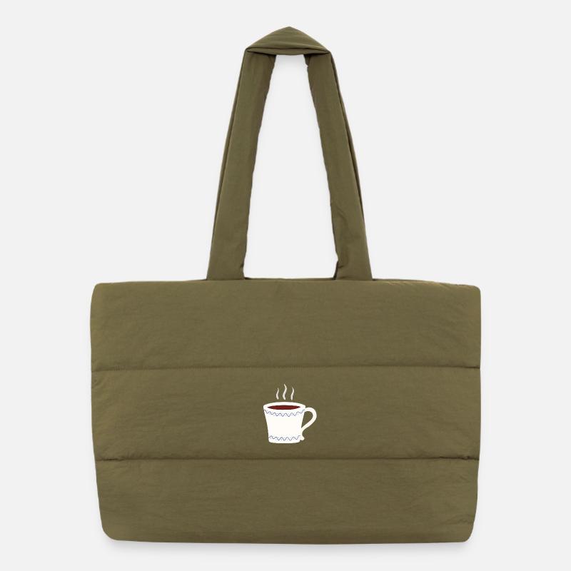 Steaming Mug with Blue Wave Trim Puffer Shopping Bag