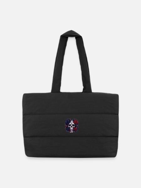 Gothic skull with roses - Puffer Shopping Bag - black