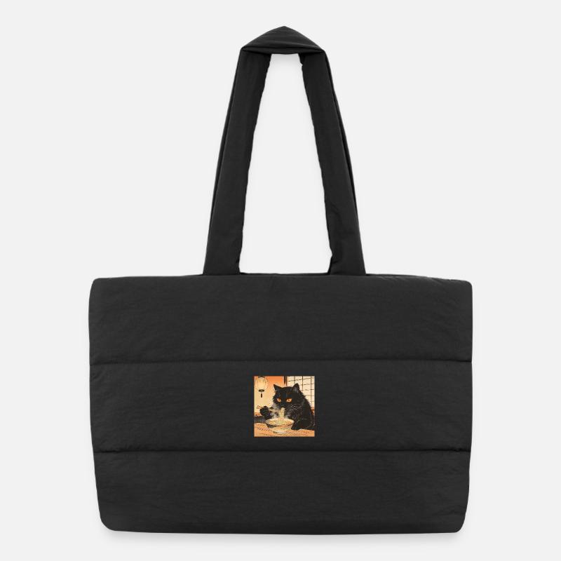 Cute Cat Ramen Noodles Japan Wave Gift Retra Puffer Shopping Bag