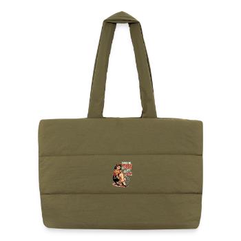 Imprimé rétro Pin-Up : succès en talons et tatouages - Sac shopping matelassé - safari green - Devant