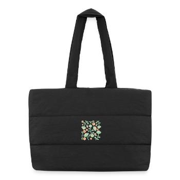 Pivoines abstraites L Blush rose vert citron - Sac shopping matelassé - noir - Devant