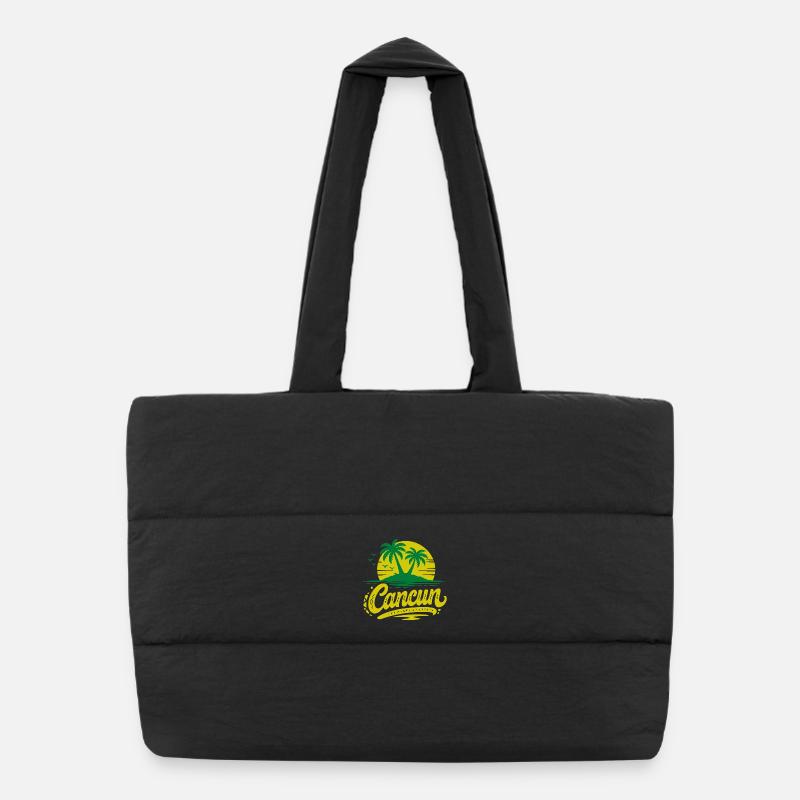 Cancun Retro Palmen Urlaub Souvenir Puffer-Einkaufstasche