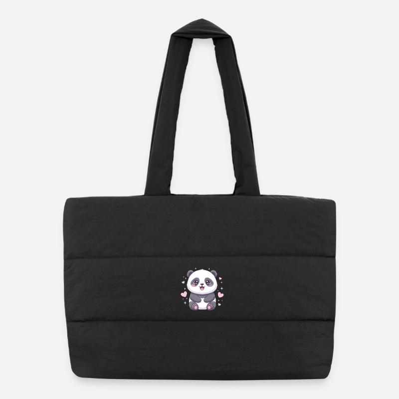 Kawaii Panda with Hearts Puffer Shopping Bag
