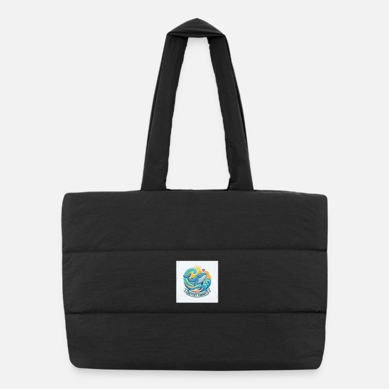 Sauvez Timmy : Les baleines dans les vagues de couleur - Sac shopping matelassé - noir
