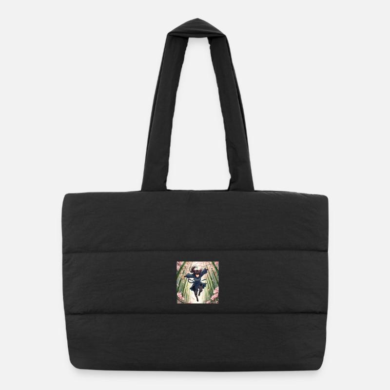 Bamboo heroine in the cherry blossom path - Puffer Shopping Bag - black