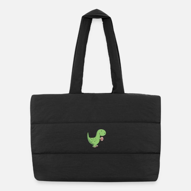 Dino with egg - Puffer Shopping Bag - black