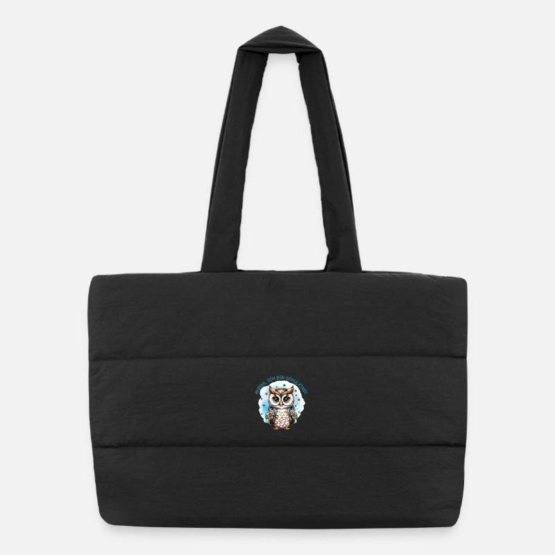 Owl - Flowers - petrol | Hooray, I'm a schoolchild Puffer Shopping Bag
