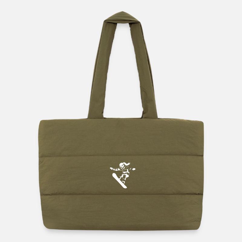 Female Snowboarder Drawing Puffer Shopping Bag