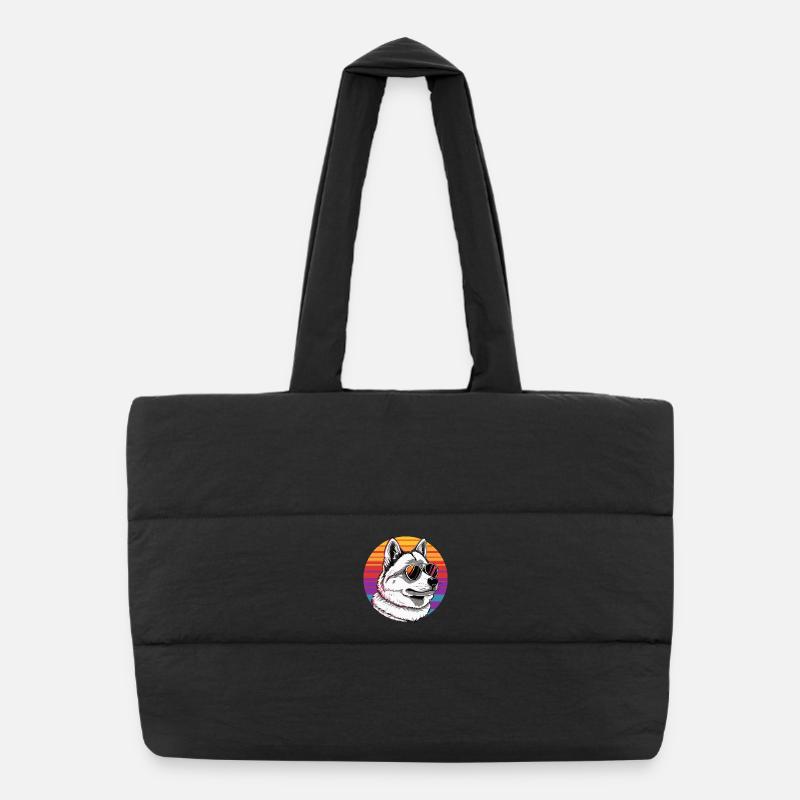 Husky mit Sonnenbrille im Regenbogen - Puffer-Einkaufstasche - Schwarz