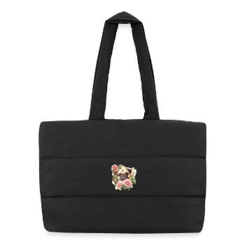 Mops mit Rosen - Puffer-Einkaufstasche - Schwarz - Vorne