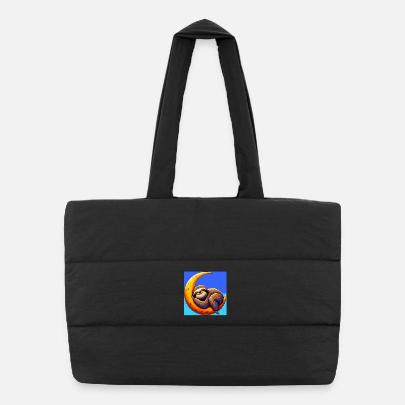 Sloth sleeps on the Moon Puffer Shopping Bag