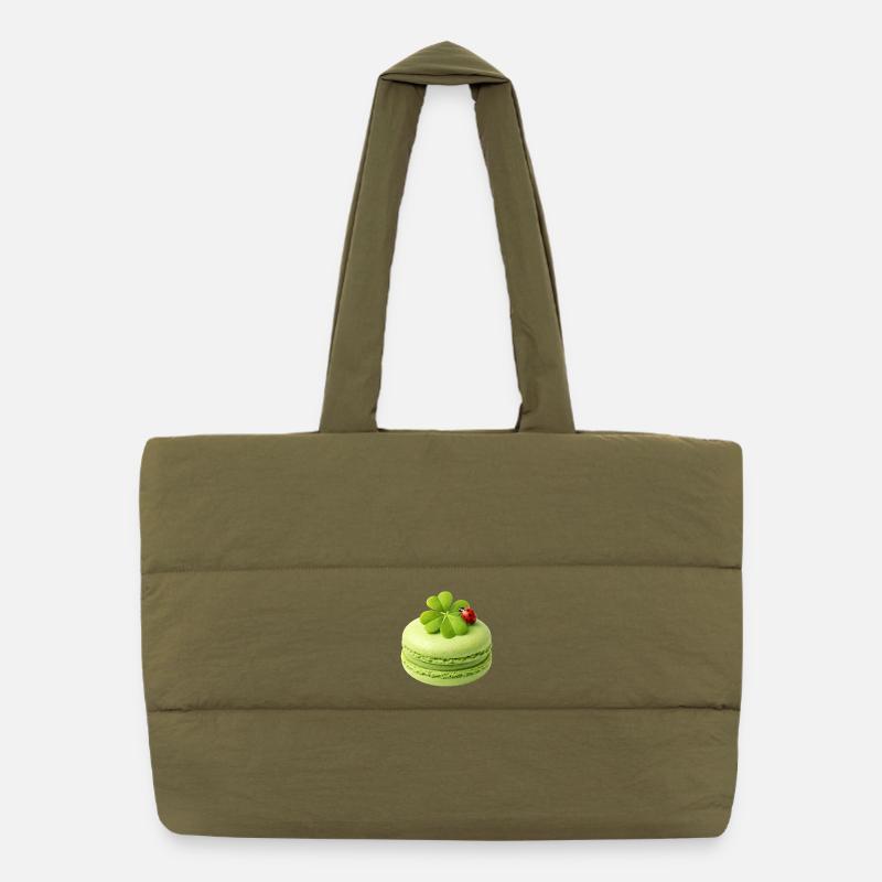 Grüner Macaron mit Glücksklee  Puffer-Einkaufstasche