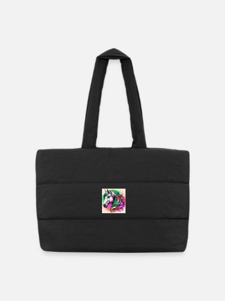 horse - Puffer Shopping Bag - black