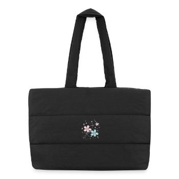 fleurs tendres en rose et turquoise - Sac shopping matelassé - noir - Devant