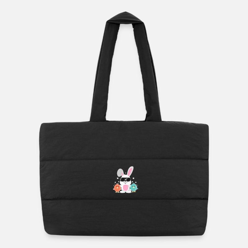 Lapin avec lunettes de soleil, poussin, lapin, lapin de Pâques - Sac shopping matelassé - noir