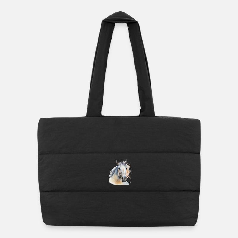 Tête de cheval Cheval Cheval Cheval Etalon - Sac shopping matelassé - noir