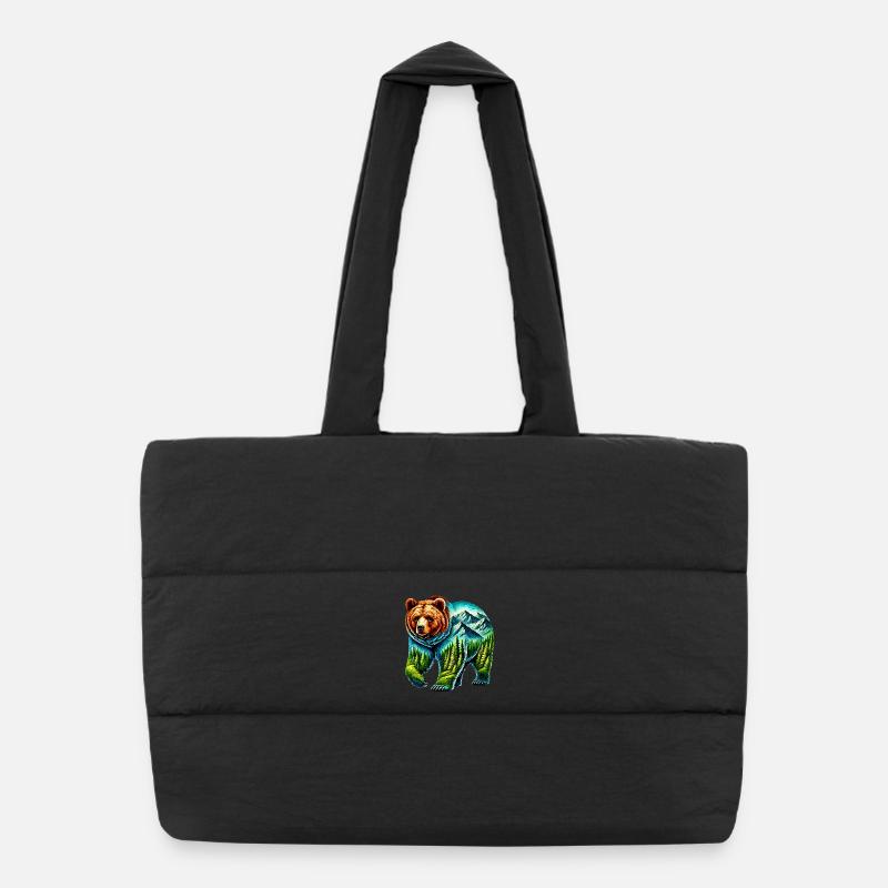 Bär - Puffer-Einkaufstasche - Schwarz
