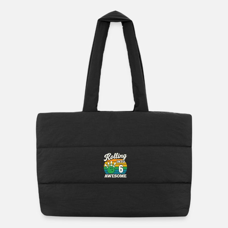 Rolling Into 6 Birthday Bowling Design - Puffer Shopping Bag - black
