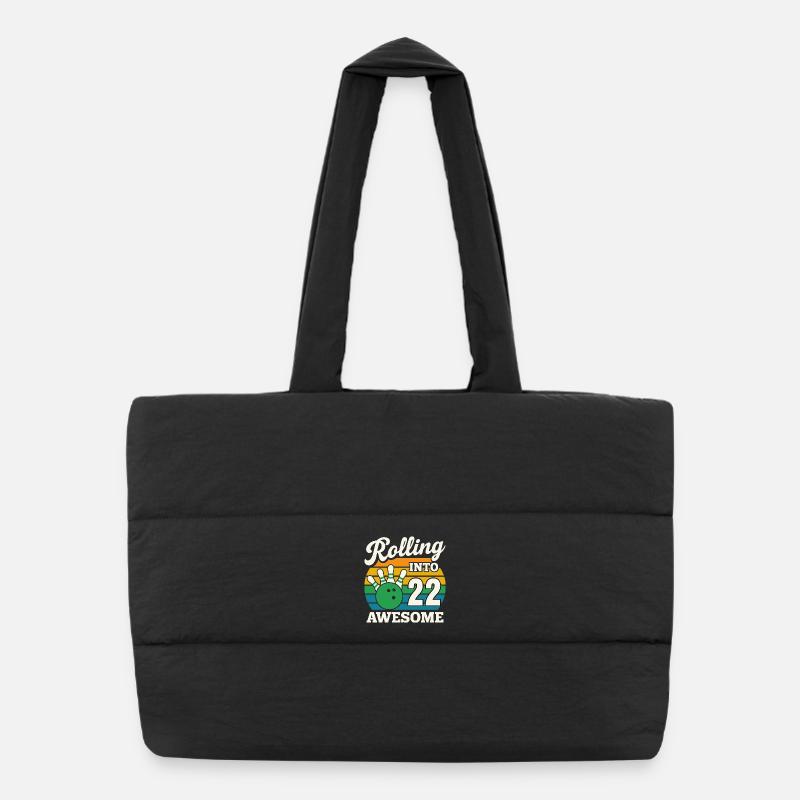 Bowling 22 Birthday Celebration Graphic - Puffer Shopping Bag - black