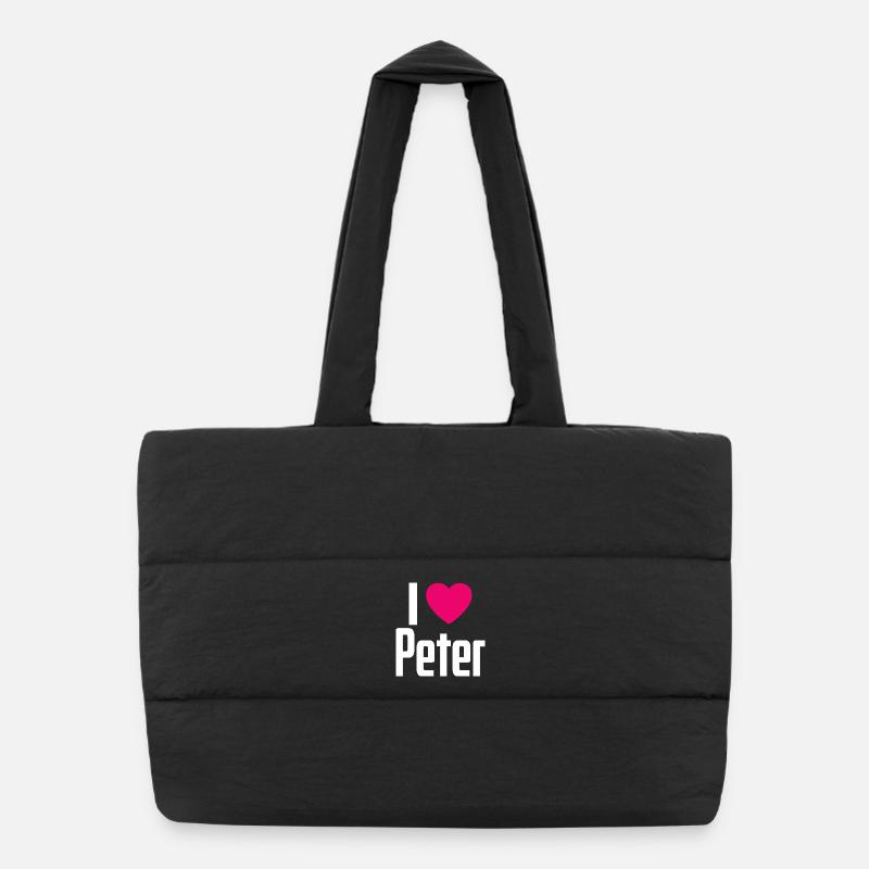 I Love Peter Pink Heart I Love Peter Puffer Shopping Bag