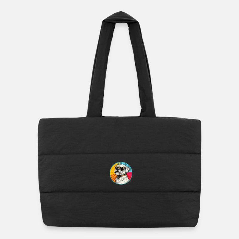 Sunburst Pup with Retro Sunglasses Puffer Shopping Bag