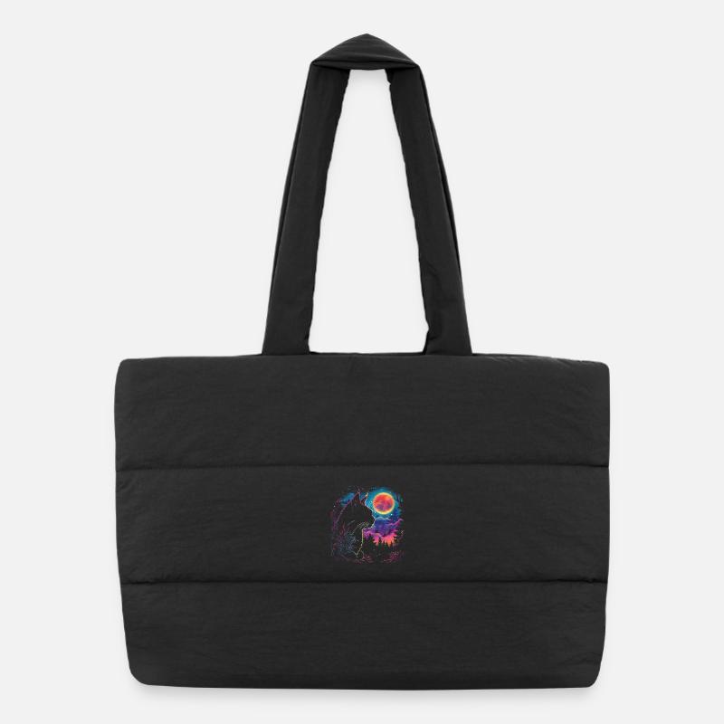 Cat sleep in neon night Puffer Shopping Bag