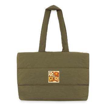 Retro flowers in shades of yellow - Puffer Shopping Bag - safari green - Front