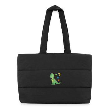 Kleiner Dino mit Mond und Sternen Dinobaby - Puffer-Einkaufstasche - Schwarz - Vorne