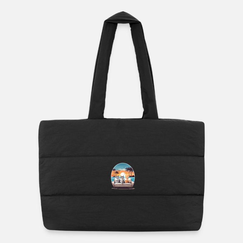 Katzen am Meer - Puffer-Einkaufstasche - Schwarz