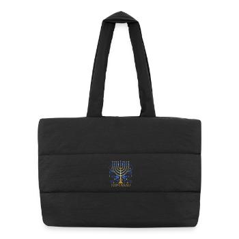 gold-colored Hanukkah candlestick with two doves - Puffer Shopping Bag - black - Front