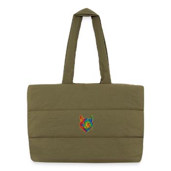 Arc en ciel pailleté chat jante dorée - Sac shopping matelassé - safari green - Devant
