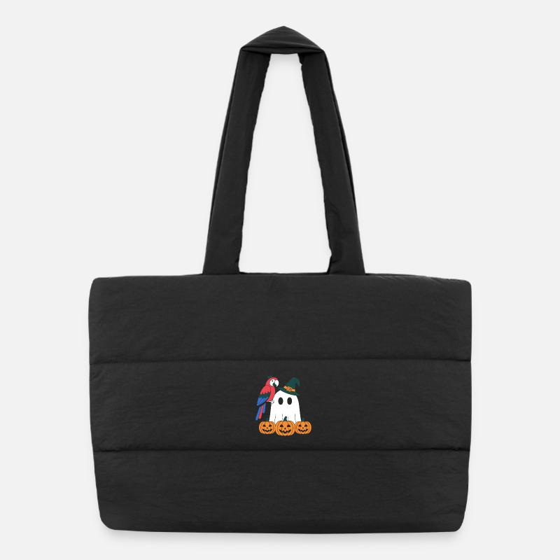 Pumpkin Ghost and Parrot Halloween Puffer Shopping Bag