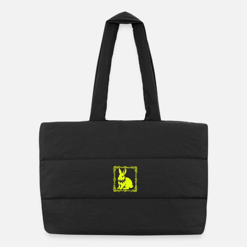 Neon yellow bunny in baroque frame - Puffer Shopping Bag - black